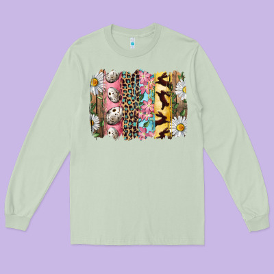 Long Sleeve Tee Easter Brushstroke With Quail Eggs Daisy And Bunny