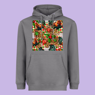 Christmas Leopard Chicken Heavyweight Hoodie Designed By Fadigitalartstudio