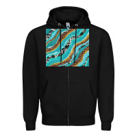Black turquoise brushstrokes with leopard and cowhide Zipper Hoodie - RanaPortraitStore