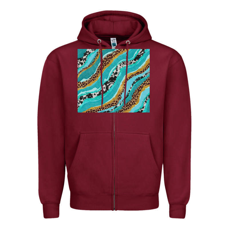 Turquoise Brushstrokes With Leopard And Cowhide Zipper Hoodie by RanaPortraitStore | Teevron