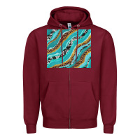 Burgundy turquoise brushstrokes with leopard and cowhide Zipper Hoodie - RanaPortraitStore