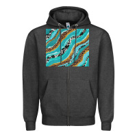 Charcoal Heather turquoise brushstrokes with leopard and cowhide Zipper Hoodie - RanaPortraitStore