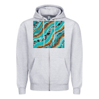 Heather Grey turquoise brushstrokes with leopard and cowhide Zipper Hoodie - RanaPortraitStore