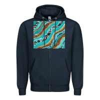 Navy turquoise brushstrokes with leopard and cowhide Zipper Hoodie - RanaPortraitStore