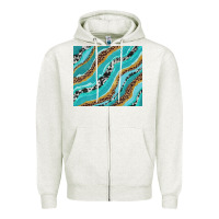Oatmeal Heather turquoise brushstrokes with leopard and cowhide Zipper Hoodie - RanaPortraitStore