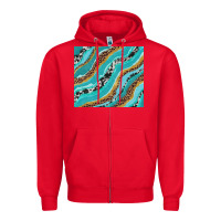 Red turquoise brushstrokes with leopard and cowhide Zipper Hoodie - RanaPortraitStore