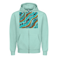 Seafoam turquoise brushstrokes with leopard and cowhide Zipper Hoodie - RanaPortraitStore