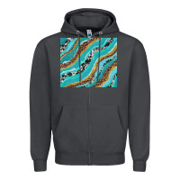 Smoke turquoise brushstrokes with leopard and cowhide Zipper Hoodie - RanaPortraitStore
