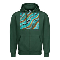 Sports Green turquoise brushstrokes with leopard and cowhide Zipper Hoodie - RanaPortraitStore