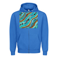 True Royal turquoise brushstrokes with leopard and cowhide Zipper Hoodie - RanaPortraitStore
