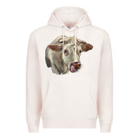 Pale Pink Charolais Cattle Face Premium Hoodie - LillyAllenDesigns