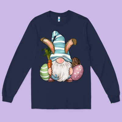Long Sleeve Tee Easter Bunny Gnomes with Egg and Carrot