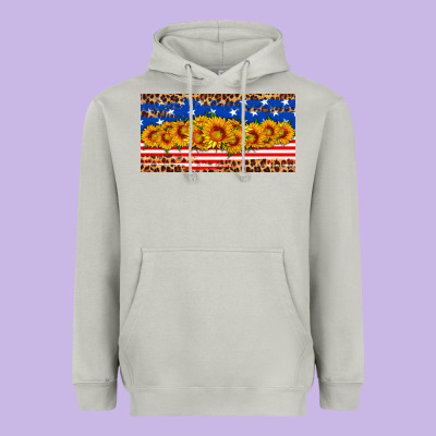 Usa Flag Sunflowers License Plate Heavyweight Hoodie Designed By Hra Design Shop