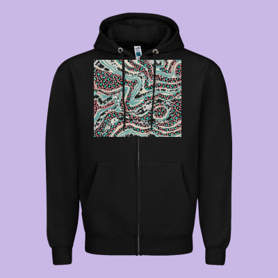 Pink And Turquoise Cowhide And Leopard Zipper Hoodie Designed By Ranaportraitstore
