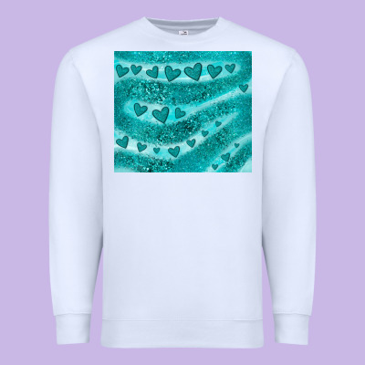 Turquoise Glitter Heart Premium Sweatshirt Designed By Jahusdesignshop