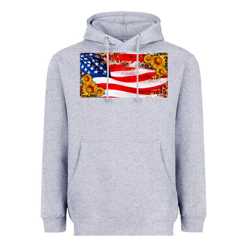 Usa Flag And Sunflower License Plate Heavyweight Hoodie by HRA Design Shop | Teevron