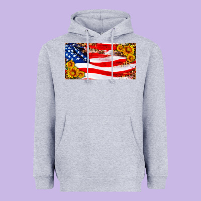 Usa Flag And Sunflower License Plate Heavyweight Hoodie Designed By Hra Design Shop
