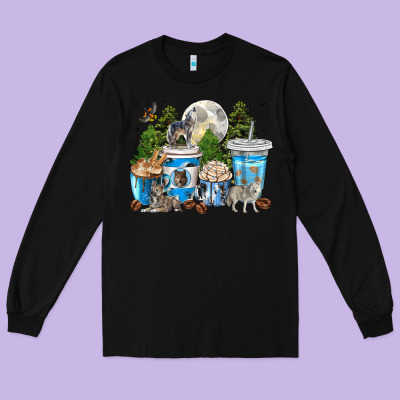 Wolf Coffee Cups Long Sleeve Tee Designed By Texasbilliewilder
