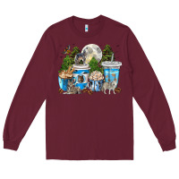 Burgundy Wolf coffee cups Long Sleeve Tee - texasbilliewilder