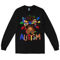 Black Autism Awareness afro messy bu Long Sleeve Tee - texasbilliewilder
