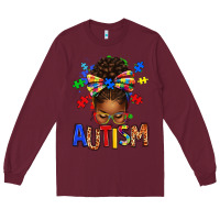 Burgundy Autism Awareness afro messy bu Long Sleeve Tee - texasbilliewilder