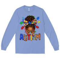 Colony Blue Autism Awareness afro messy bu Long Sleeve Tee - texasbilliewilder