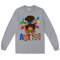 Heather Grey Autism Awareness afro messy bu Long Sleeve Tee - texasbilliewilder