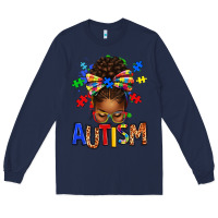 Navy Autism Awareness afro messy bu Long Sleeve Tee - texasbilliewilder