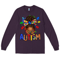 Plum Autism Awareness afro messy bu Long Sleeve Tee - texasbilliewilder