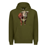 Army Green hereford bull face Premium Hoodie - LillyAllenDesigns