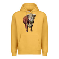 Mustard hereford bull face Premium Hoodie - LillyAllenDesigns