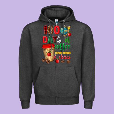 100 Days Of Coffee And Chaos Zipper Hoodie Designed By Texasbilliewilder