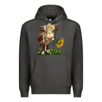 Charcoal Heather hereford heifer with sunflower Premium Hoodie - LillyAllenDesigns