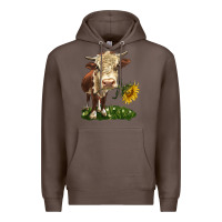 Coffee hereford heifer with sunflower Premium Hoodie - LillyAllenDesigns