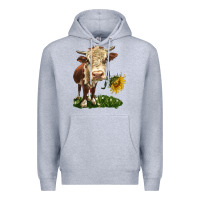Heather Grey hereford heifer with sunflower Premium Hoodie - LillyAllenDesigns