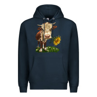 Navy hereford heifer with sunflower Premium Hoodie - LillyAllenDesigns