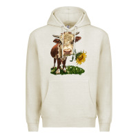 Oatmeal Heather hereford heifer with sunflower Premium Hoodie - LillyAllenDesigns