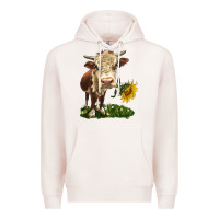 Pale Pink hereford heifer with sunflower Premium Hoodie - LillyAllenDesigns