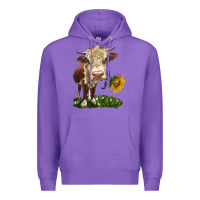 Purple hereford heifer with sunflower Premium Hoodie - LillyAllenDesigns
