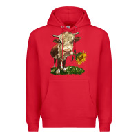 Red hereford heifer with sunflower Premium Hoodie - LillyAllenDesigns