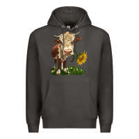 Smoke hereford heifer with sunflower Premium Hoodie - LillyAllenDesigns