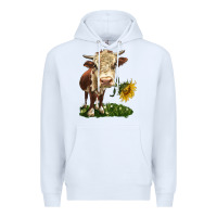 White hereford heifer with sunflower Premium Hoodie - LillyAllenDesigns