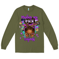 Army Green minding my own business afro messy bun Long Sleeve Tee - texasbilliewilder