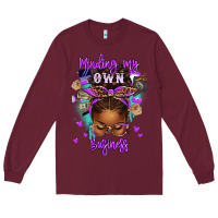 Burgundy minding my own business afro messy bun Long Sleeve Tee - texasbilliewilder