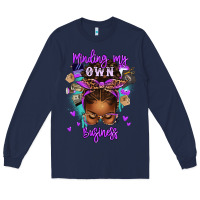 Navy minding my own business afro messy bun Long Sleeve Tee - texasbilliewilder