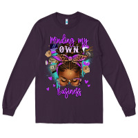 Plum minding my own business afro messy bun Long Sleeve Tee - texasbilliewilder