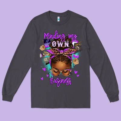 Minding My Own Business Afro Messy Bun Long Sleeve Tee Designed By Texasbilliewilder