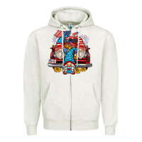 Oatmeal Heather 4th of july gnomes farm truck Zipper Hoodie - Zillion Design Studio
