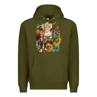 Hereford Heifer With Sunflower And Leopard Premium Hoodie | Teevron