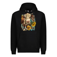 Black Hereford heifer with sunflower and leopard Premium Hoodie - LillyAllenDesigns